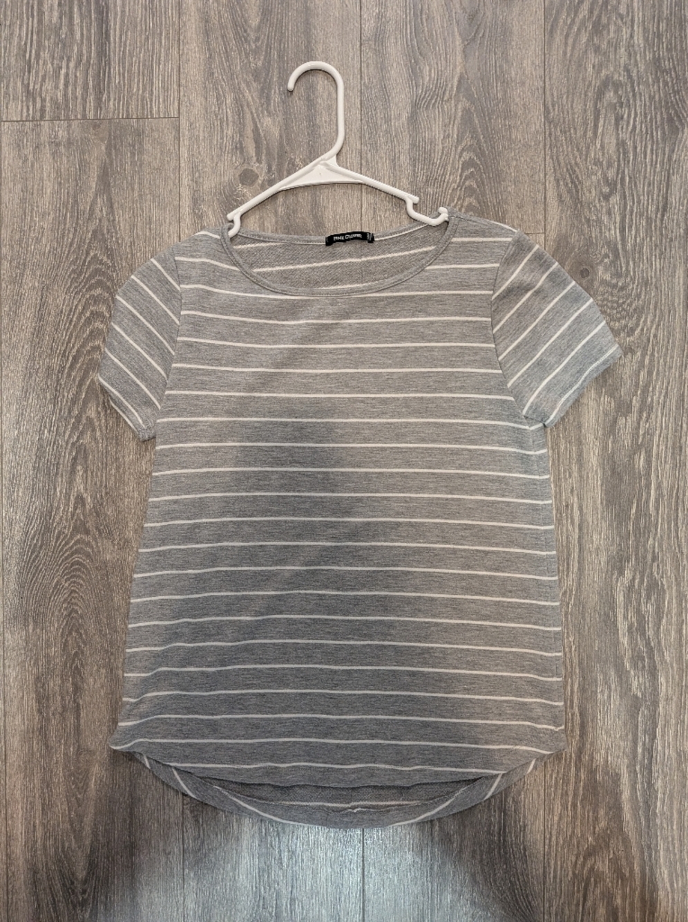 Pink Clover Gray & White Striped Crewneck Tee